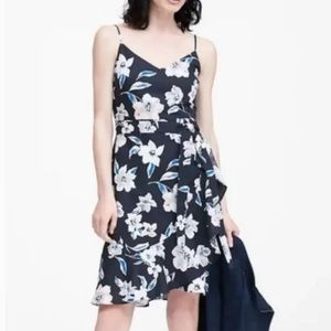 BANANA REPUBLIC Linen Cotton Ruffle Faux Wrap Tie Dress, 14